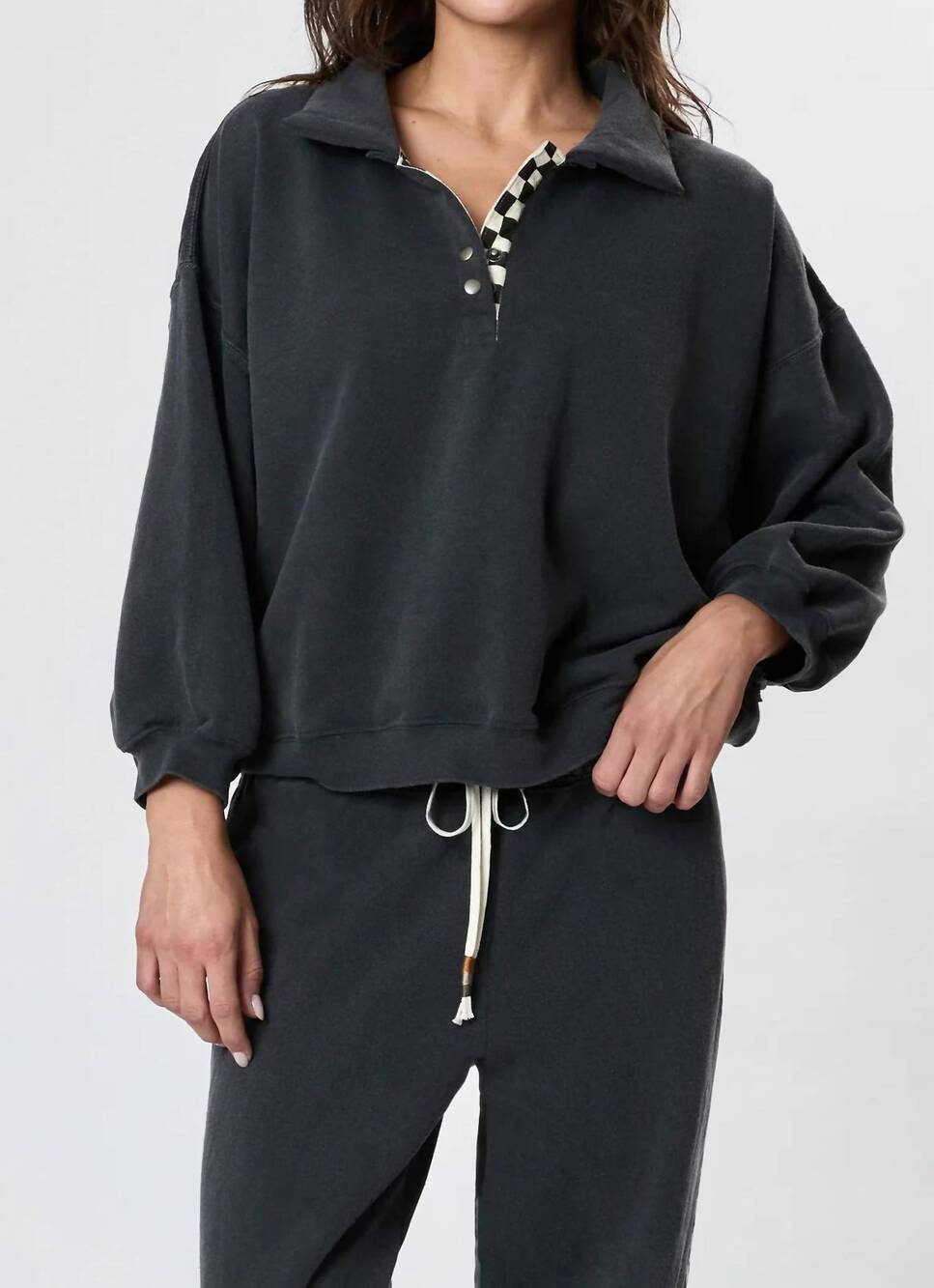 NEW RAGABOND STUDIO hughes polo checkerboard top in washed black